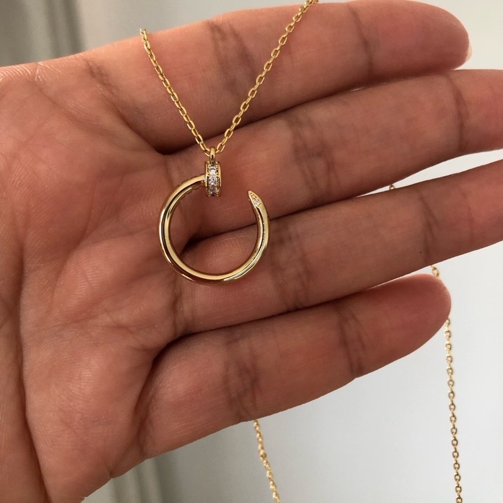 Nail Zirconia Gold Pendant Necklace - Picture 6 of 13